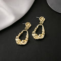 Gold Tone Crumpled Open Teardrop Dangle Stud Earrings view 2
