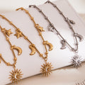 Gold Steel Heart Celestial Multi Charm Necklace Bracelet Set view 3