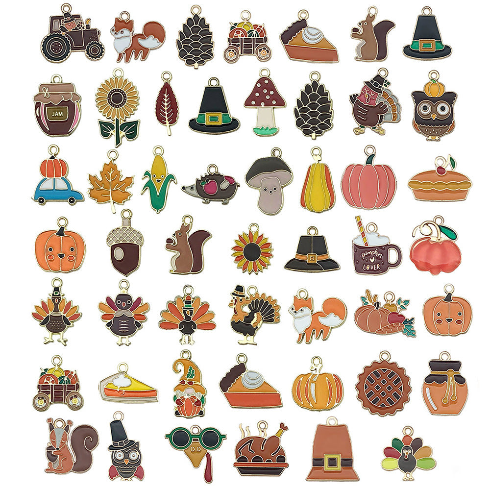 Zinc Alloy Maple Leaf Pumpkin Turkey charm pendant for DIY Thanksgiving keychain