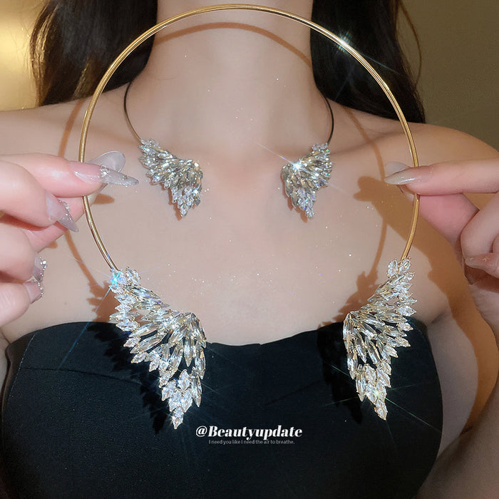 Crystal Wing Collar Necklace In Silver And Gold Tones