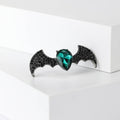 Black Crystal Bat Brooch With Faceted Green Heart Center view 2