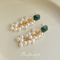 Green Square Stud Pearl Grape Cluster Drop Earrings view 4
