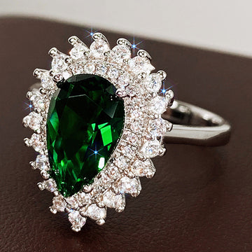Pear-Shaped Double-Halo Ring In Four Center Stone Colors
