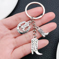 Three-Style Antique Silver Cowboy Boot Hat and Cactus Charm Keychains view 3