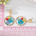 Gold Tone Scalloped Clear Resin Pressed Flower Drop Earrings view 5