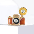Enamel Camera Brooch Gold Tone Flash Crystal Accent Pin view 2