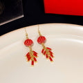 Red Lantern and Firecracker Festive Long Hook Earrings view 4