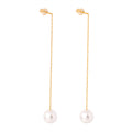 Gold Chain Pearl Threader Drop Earrings White Pearl Ends view 5