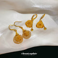 Gold Tone Heart Cuff and Floral Disc Drop Earrings view 4