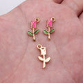 Enamel Rose Stem Charms in Four Colors with Gold Tone Edges view 8