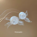 White Resin Dome and Iridescent Sequin Fringe Stud Earrings view 4