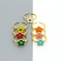 Gold Tone Enamel Smiling Flower Adjustable Open Rings in Seven Colors view 1