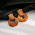 Brown and White Concentric Round Wood Look Earrings view 4