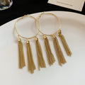 Large Hoop Earrings With Long Chain Tassels Statement Jewelry Pair view 6