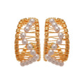 Open C Shape Pearl Stud Earrings in Silver or Gold Tone view 5