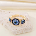 Gold Tone Triple Blue Evil Eye Adjustable Open Ring view 3