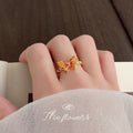 Gold Tone Red Orange Butterfly Open Adjustable Ring For Women view 2