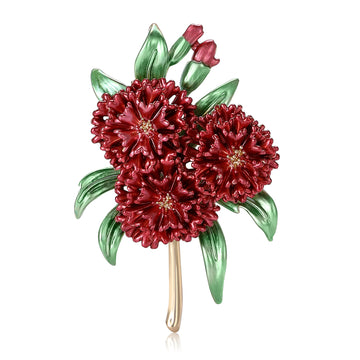 Hydrangea Flower Brooch In 4 Styles With Polished Metal And Decorative Details