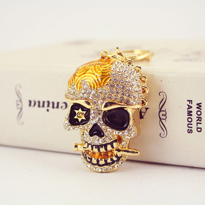 Rhinestone Skull Head Keychain Zinc Alloy Car Bag Charm