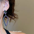 Iridescent Open Diamond Drop Earrings With Green Top Stones view 3