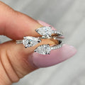 Silver Triple Teardrop Open Adjustable Clear Stone Ring view 2