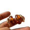 Amber Brown Resin Hoop Earrings With Gold Tone Frames view 5
