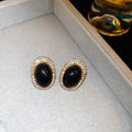 Black Oval Crystal Halo Stud Earrings for Women Fashion Jewelry view 6