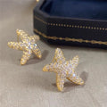 Clear Stone Pave Starfish Stud Earrings In Polished Gold Tone view 2