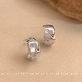 Silver Chunky C Hoop Earrings Multicolor Star CZ Insets view 3