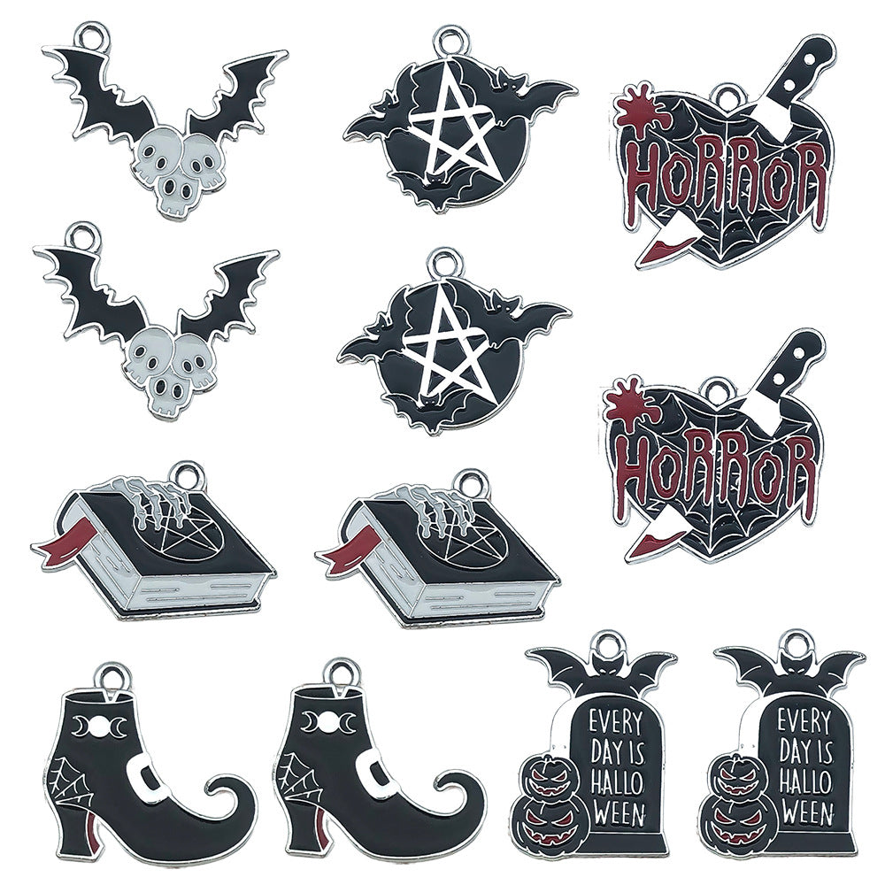Zinc Alloy Pumpkin Bat Tombstone Magic Book Shoe Halloween Charm Pendant for DIY Jewelry