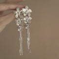 Silver Tone Floral Crystal Long Statement Drop Earrings view 3