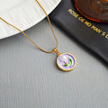Round Floral Leaf Pendant Necklaces In Three Colors view 8