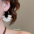 Shell Chip Hoop Earrings with Silver Tone Hooks with Reflective Details view 3