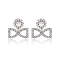 Silver Rhinestone Flower Stud Open Bow Dangle Earrings view 5