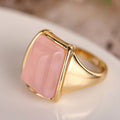Gold Rectangular Pink Cabochon Finger Ring Bezel Set view 3