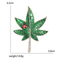 Enamel Maple Leaf Brooch Ladybug Rhinestone Stem Gold Green view 5
