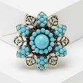 Antique Bronze Beaded Flower Brooch Turquoise Red Two Colors view 6