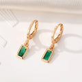 Gold Tone Rectangular Faceted Crystal Huggie Drop Earrings in Seven Colors view 3