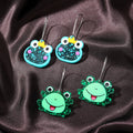 Silver Tone Glitter Cartoon Frog Acrylic Long Hook Earrings view 1