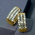 Gold Triple Row CZ Rectangular Huggie Hoop Earrings view 2