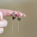 Silver Tone Star Threader Earrings With Long Bar Drops view 4