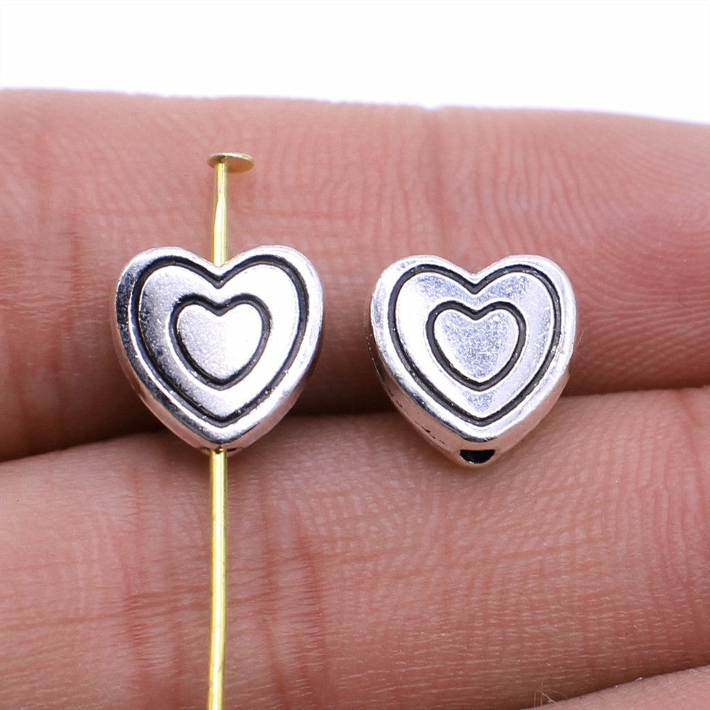 10mm 1.5g Antique Silver Zinc Alloy Heart Loose Metal Beads for DIY Bracelet Necklace Jewelry Making