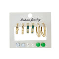 Gold Hoop Green Pearl Look Six Pair Mixed Earring Set view 5