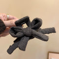 Fabric Bow Claw Hair Clips Brown And Charcoal Gray view 3