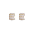 White Yarn Wrapped Arc Stud Earrings Gold Wire Stripes view 5