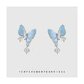 Light Blue Enamel Butterfly Drop Stud Earrings Silver Tone view 1