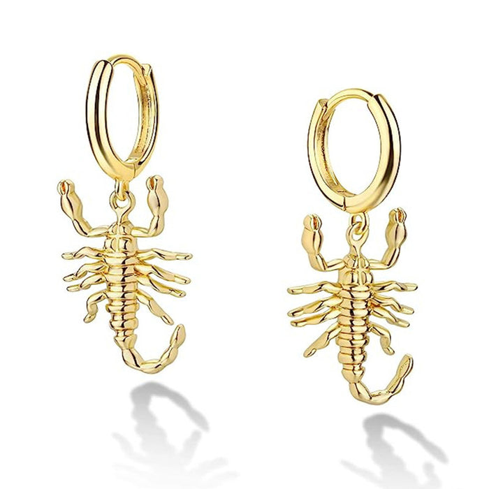 Gold Tone Scorpion Charm Huggie Hoop Drop Earrings Metal
