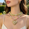 Colorful Flat Bead Necklaces With Star Medallion And Heart Pendants view 4