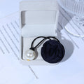 Navy Fabric Rose Pearl Look Ball Decorative Elastic Hair Tie view 3