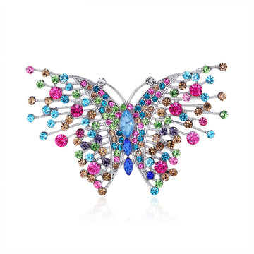 Pink Silver Tone Butterfly Crystal Metal Brooch Pin